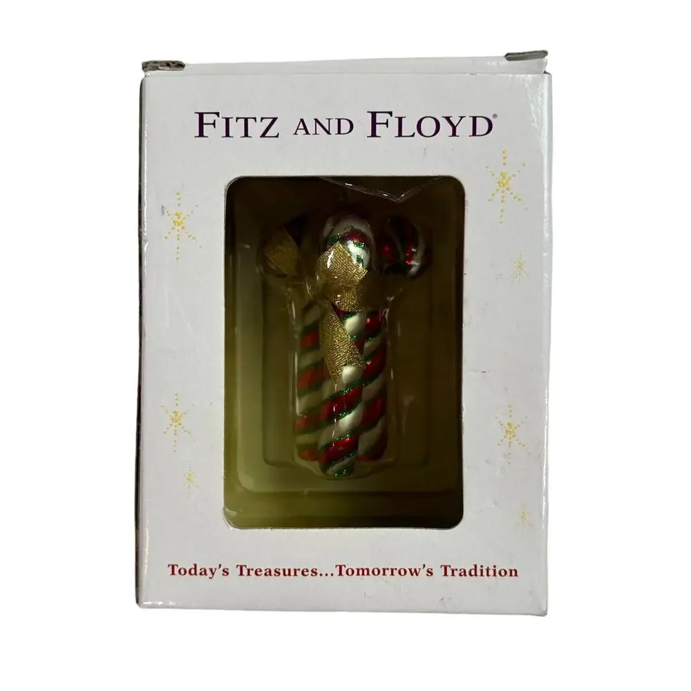 Fitz & Floyd In Box Glass Candylane Candy Cane Christmas Tree Ornament Decor